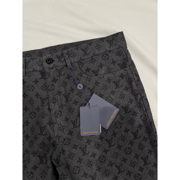 Louis Vuitton NBA Monogram Logo Gris Chine Grey Black Regular Denim Jeans 34 - Picture 6 of 16